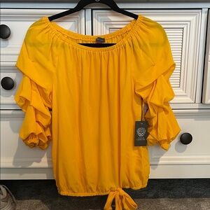 Vince Camuto Bright Yellow Ruffle Sleeve Blouse